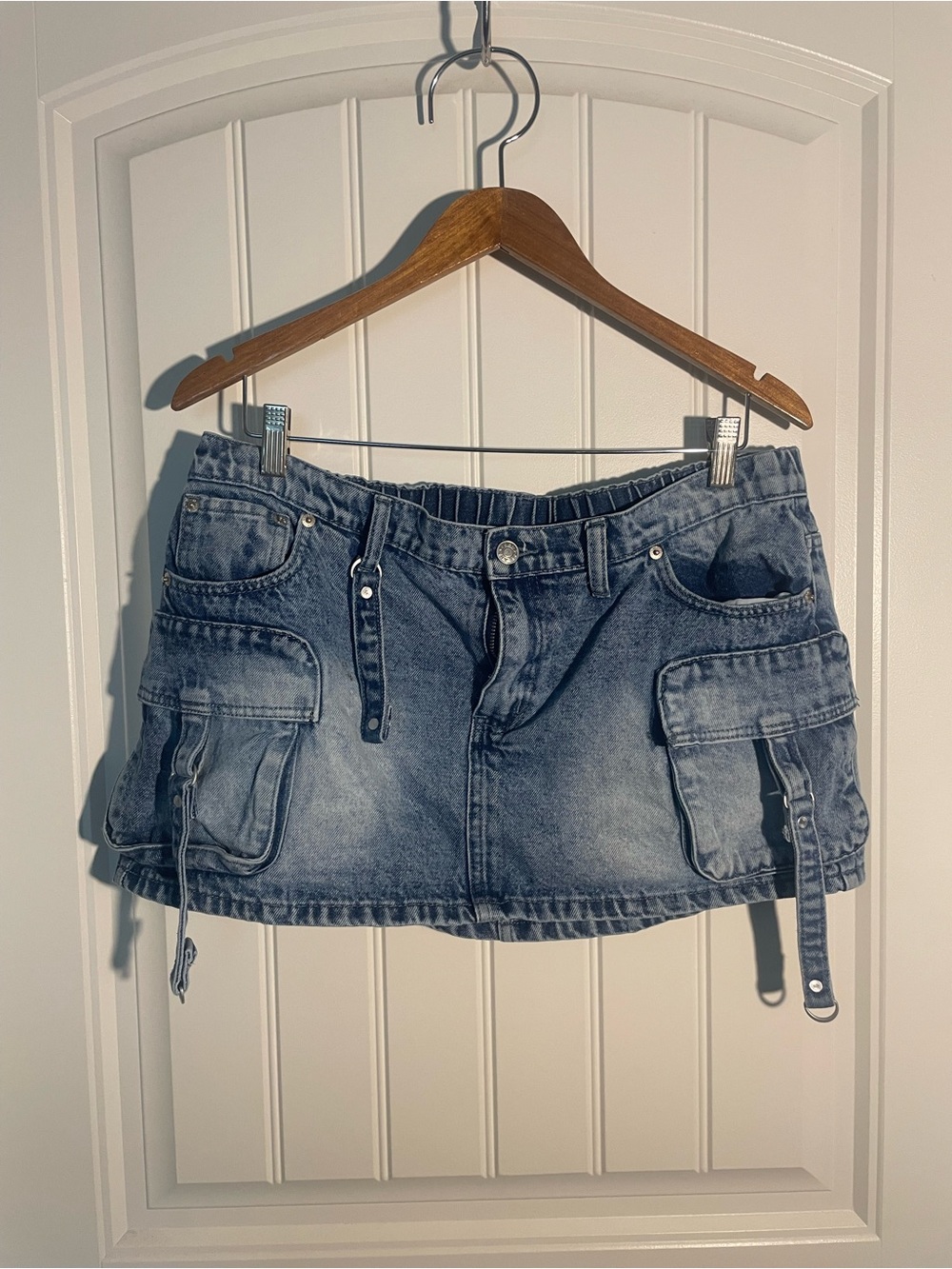 J For Justify Denim Cargo Mini Skirt Faded Blue Y2K Utility Size